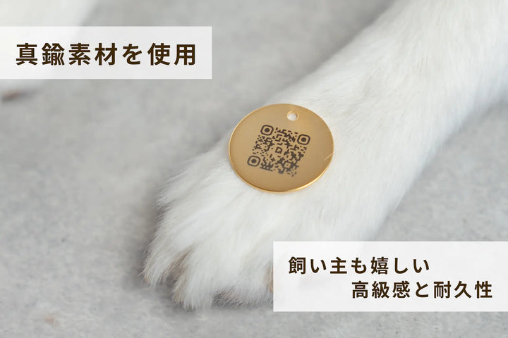 真鍮キーホルダー | QRコード付き犬用迷子札 | アプリ連携